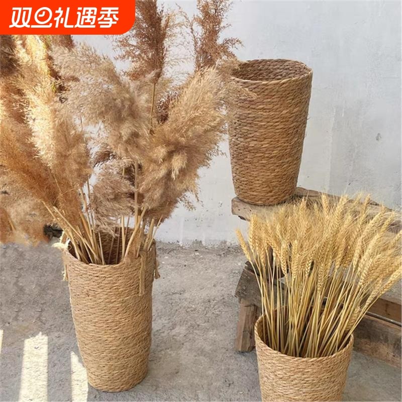 芦苇花瓶田园草编高筒花盆花篮摆件插花满天星干花落地装饰装饰