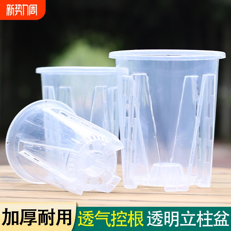 透明立柱盆加厚环保无异味透气防烂根圆形花盆简约大容量透水耐用