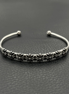 ODEK高级感复古多重十字花手镯男女圆球经典款手环男士霸气潮牌