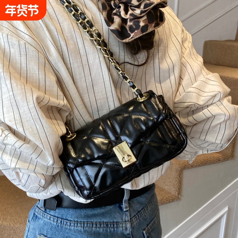 菱格绣线小包包女士2026新款高级感时尚单肩包百搭链条斜挎小方包