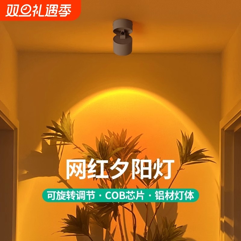网红背景墙氛围射灯客厅装饰家用日不落夕阳灯卧室玄关旋转嵌入式
