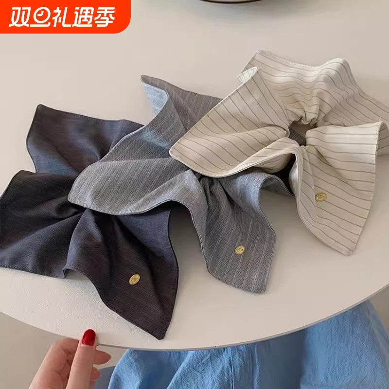 韩系高级感布艺条纹方巾大肠发圈女超大低马尾扎头发头绳气质头饰