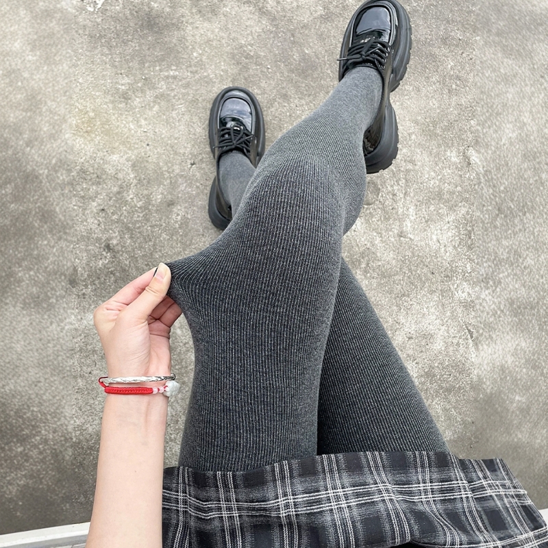 竖条螺纹打底裤女外穿秋冬加绒加厚棉裤袜踩脚保暖裤连袜韩版显瘦