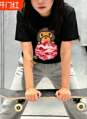 潮牌APE短袖t恤纯棉重磅高版本SHARK APE猿人迷彩滑板运动上衣夏