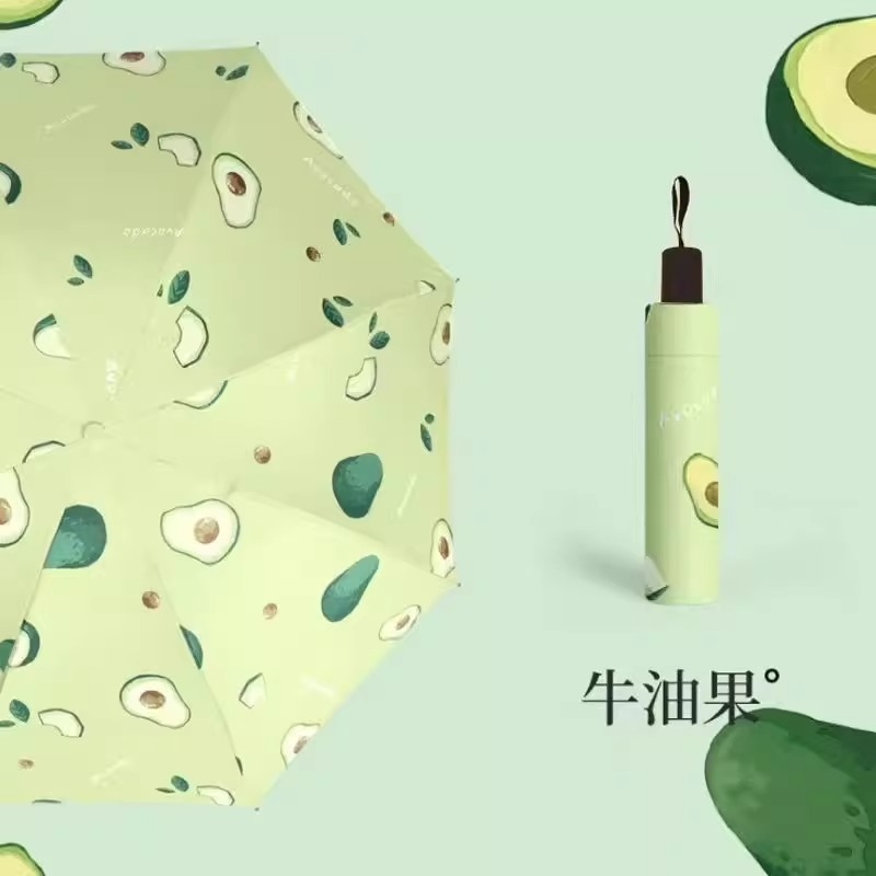 手动三折叠小清新ins水果系列花色伞黑胶涂层防晒晴雨两用遮阳伞