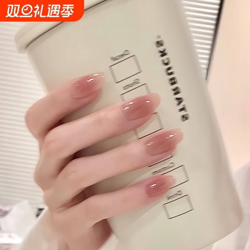 蔷薇腮红yyds~感的神ins裸色嬛嬛同款美甲穿戴甲椭圆甲油胶纯