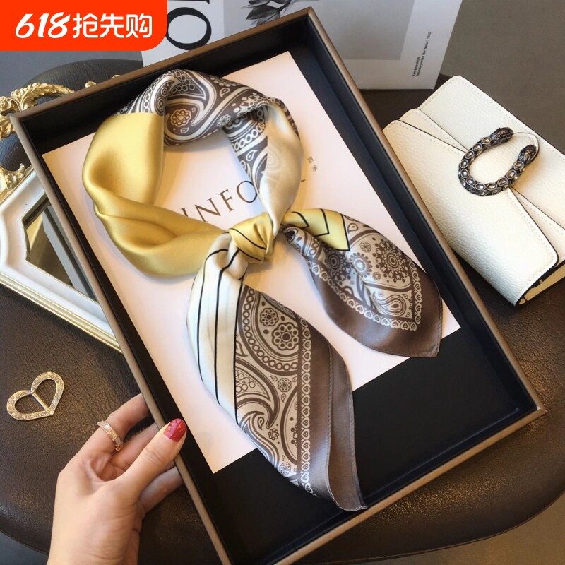 薄款方巾抹胸丝巾发带夏季腰带女夏披肩绑包头巾波点小方条纹围巾