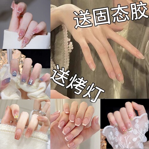 裸色长款胶穿戴美甲2026春夏新款法式款高级感显白甲片纯手工波点