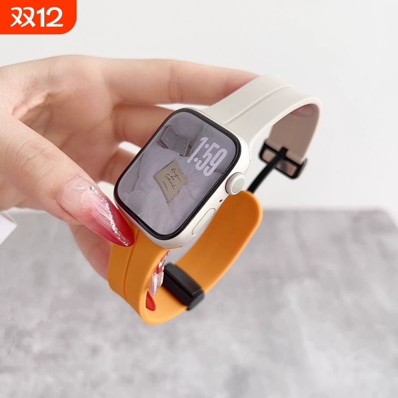 适用苹果手表表带iwatch11磁吸S10硅胶watch6/5/4/3运动SE配件5男
