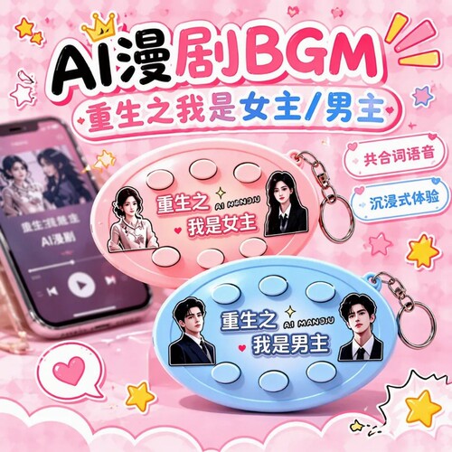 重生之我是爽文女主男主短剧自带bgm语音按键新款抽象挂件钥匙扣