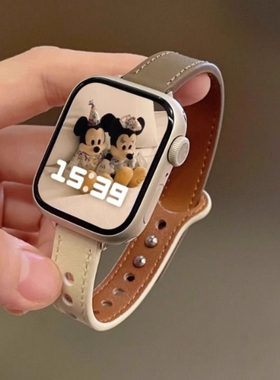 适用iwatch9表带applewatch 10手表带皮watch九苹果手表watchs7/6/5/se皮表带高级感iwatchs8真皮女s7s8s9