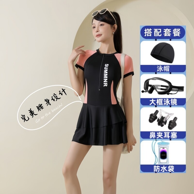 连体泳衣女士新款游泳馆专用游泳衣保守显瘦遮肚裙式平角游泳装女