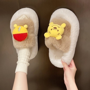 小熊扭扭卡通毛毛拖鞋女玩偶俏皮棉拖鞋舒适百搭休闲居家一字拖鞋