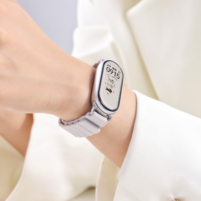 适用小米手环3/4/5/6/7/8/9/10表带新款反扣磁吸硅胶腕带十九八七六代NFC通用高级运动透气智能腕带9pro夏天