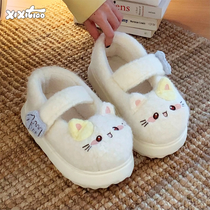 细细条可爱小猫保暖棉鞋女冬