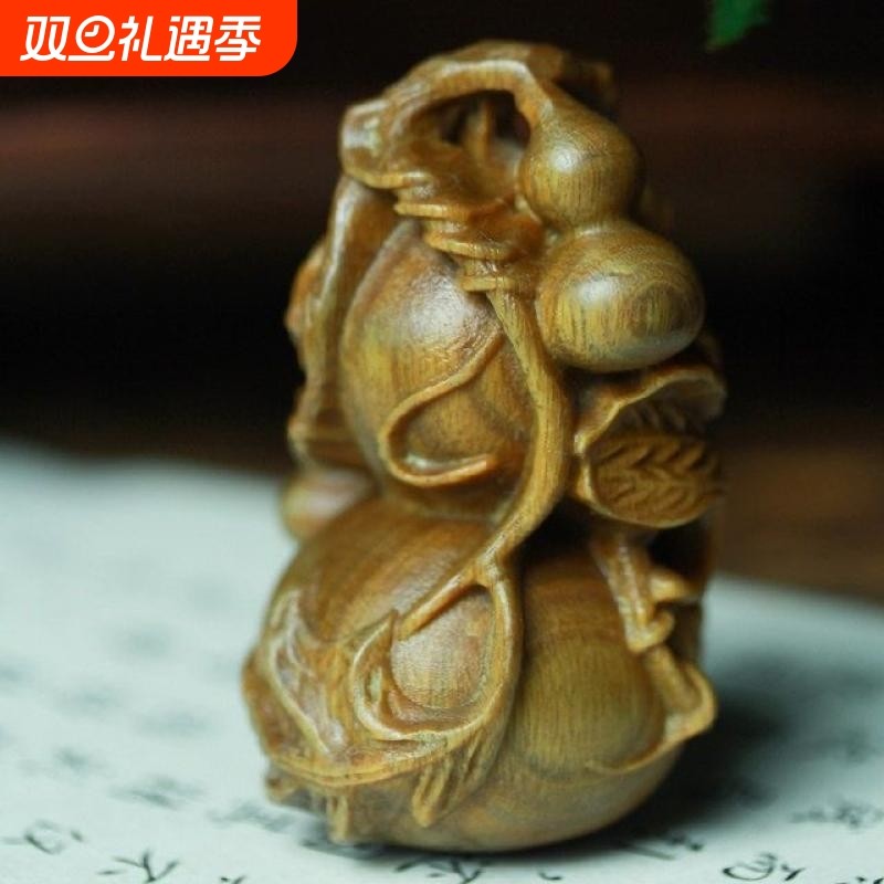 绿檀木雕如意葫芦手把件实木文玩创意小摆件随身把玩饰品工艺礼品
