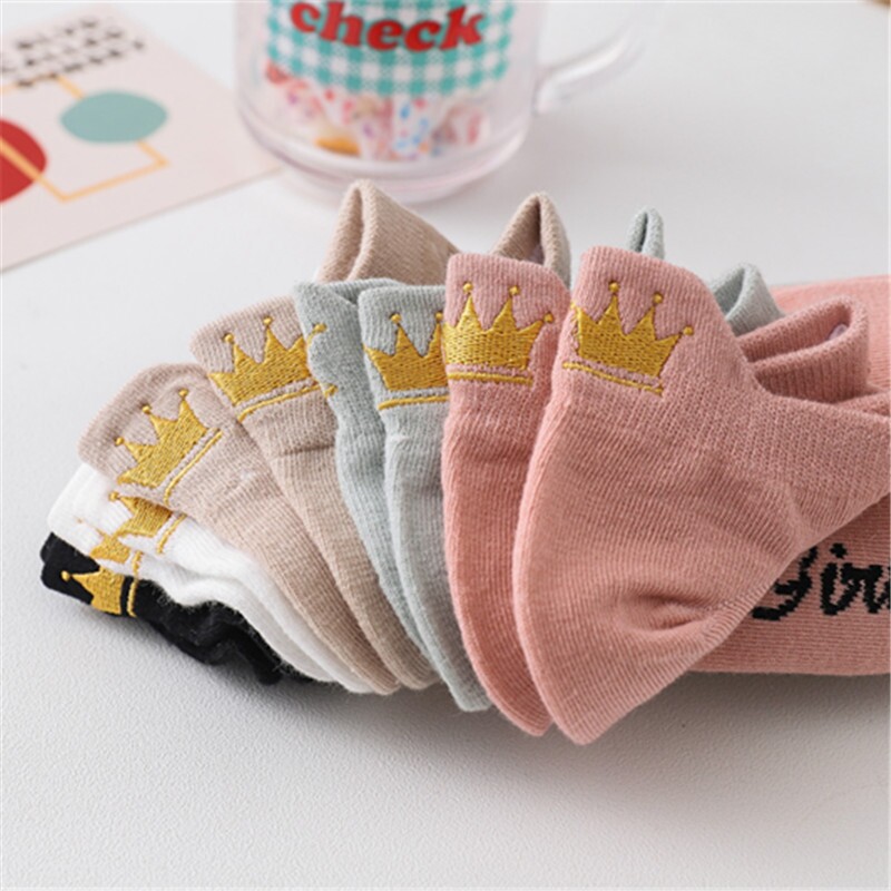 皇冠船袜女网眼短袜夏天薄款潮浅口短筒袜子提花刺绣防臭透气女袜