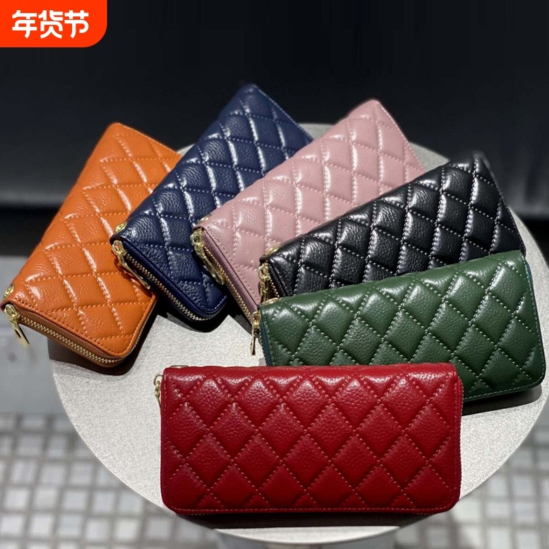 头层牛皮手拿包钱包女新款外贸跨境手抓包欧美真皮女包压花手腕包