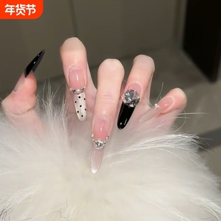 【黑金赫本】细狗长尖穿戴甲香槟金美甲黑色爆闪猫眼可拆卸手工甲