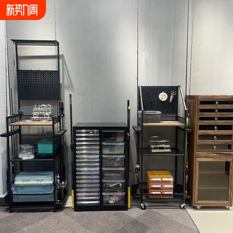 大容量多功能鱼竿收纳架展示架溪流路亚竿架杆架收纳柜壁挂渔具柜