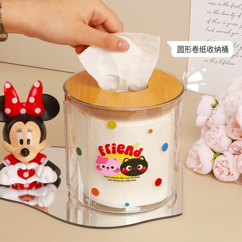 桌面纸巾盒客厅圆筒透明卷纸置物架简约可爱抽纸盒餐巾纸收纳神器