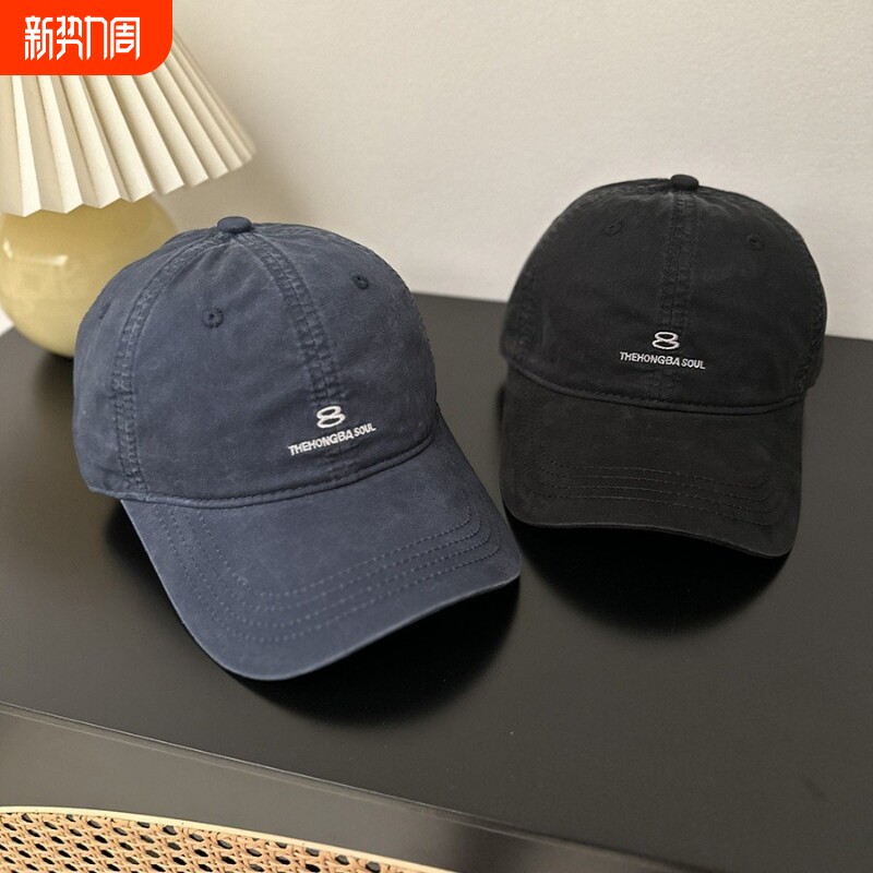 美式街头春夏季刺绣棒球帽女大头围弯檐遮阳简约休闲百搭鸭舌帽男