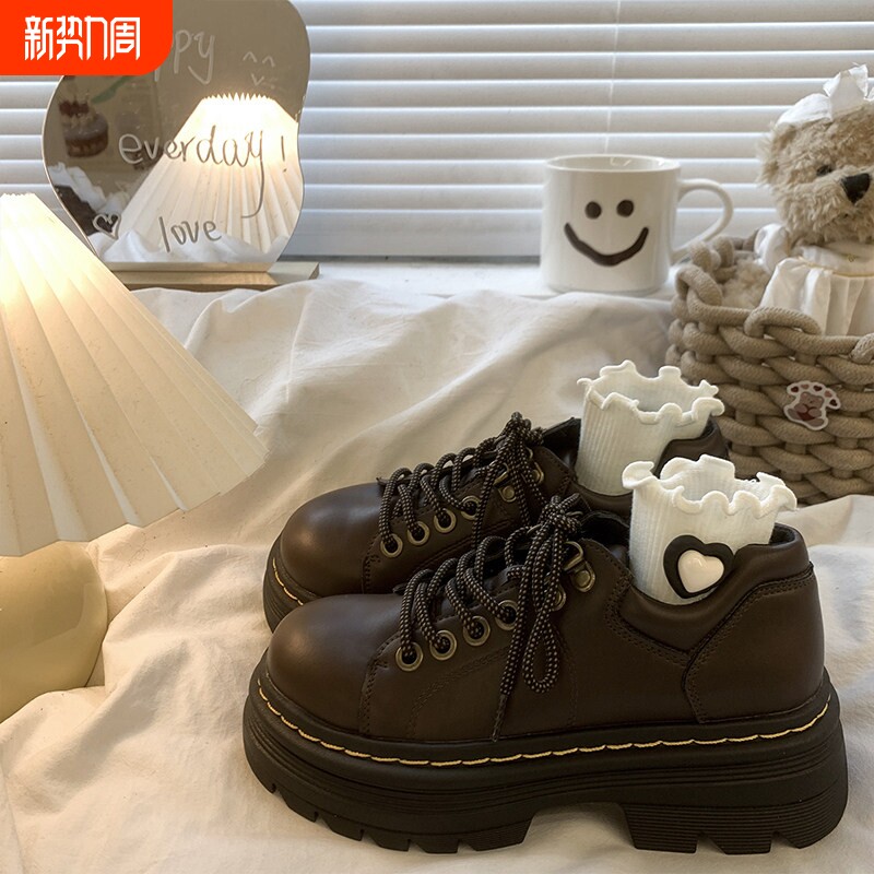 棕色复古英伦学院风小皮鞋女2026春秋新款圆头日系jk厚底乐福单