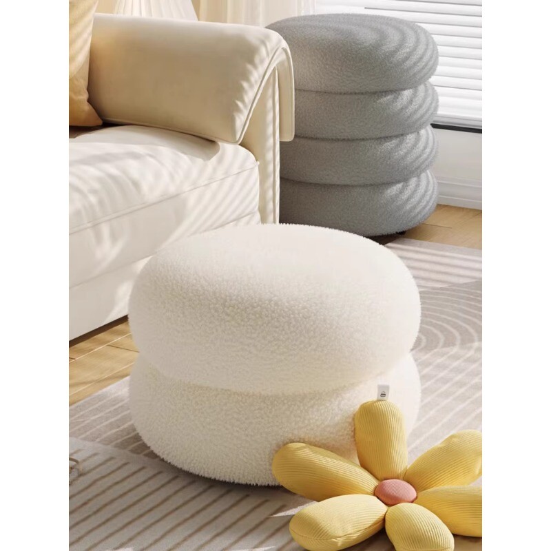 创意圆凳奶油风矮凳家用卧室梳妆凳换鞋凳软包茶几凳可爱小圆凳子