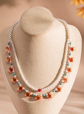 簪娘古风汉服项链女红色琉璃水滴双层璎珞明制坦领古装配饰软璎珞