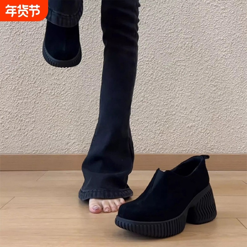 敲好穿秋冬新款气质复古厚底粗跟8cm真皮百搭时尚深口一脚蹬单鞋,女鞋,深口单鞋,淘宝优惠券,粉丝福利购,淘宝优惠卷