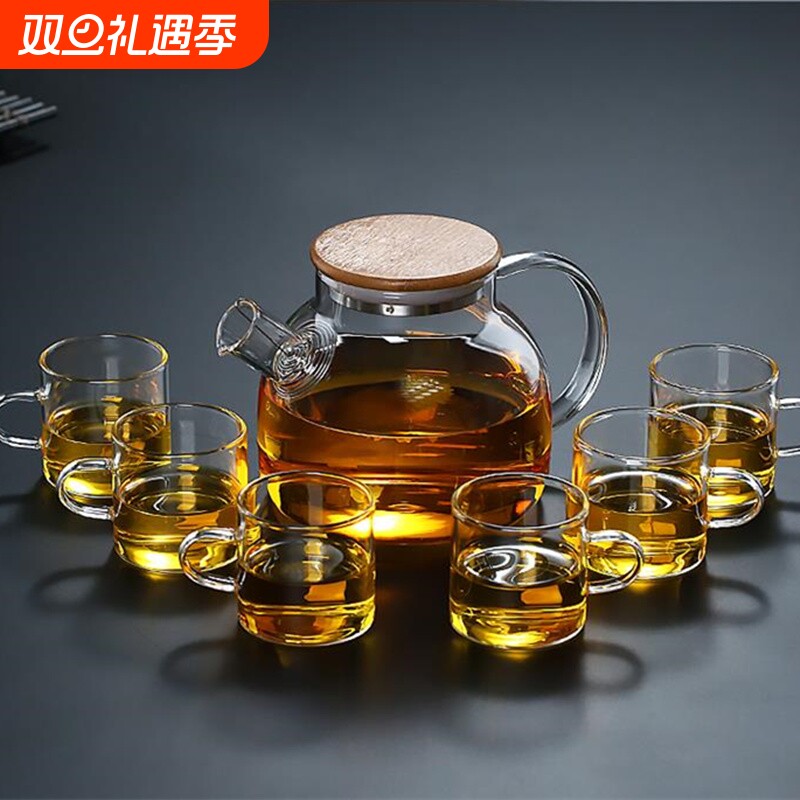 高硼硅耐热玻璃大容量凉水壶竹盖冷水壶家用茶壶果汁杯水杯煮茶壶