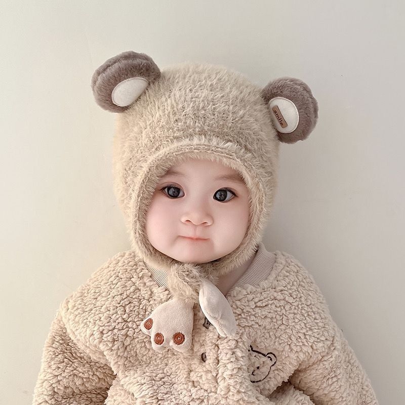 婴儿挡风帽子秋冬季可爱保暖帽毛线帽男女童针织毛绒帽