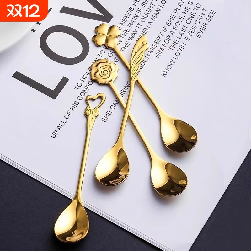 食品级不锈钢咖啡勺燕窝勺ins风创意搅拌勺甜品勺精致蜂蜜勺金属