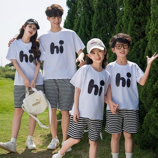 韩版 夏 短袖 一家三口夏装 四口母女装 不一样亲子装 T恤套装 2024新款