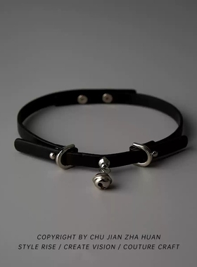 无聊了买个小铃铛choker项圈PU黑色颈链项链