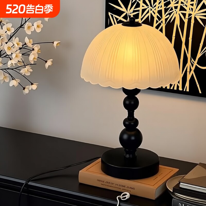 美式复古中古佗寂风台灯卧室书房床头灯温馨罗马柱法式装饰小夜灯