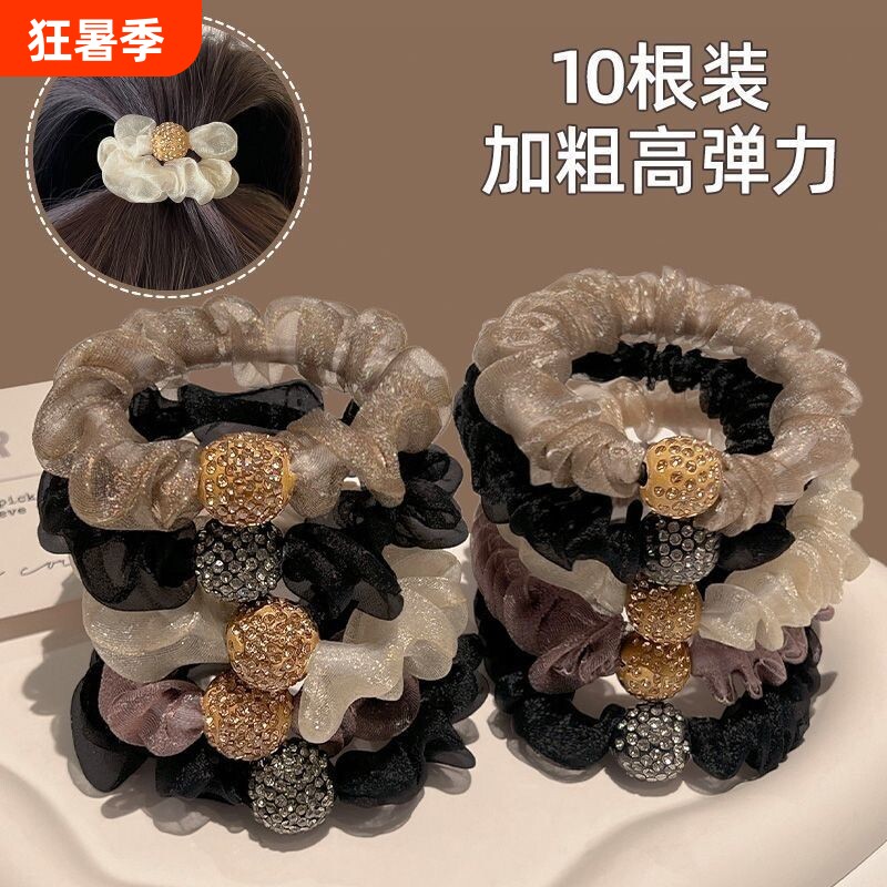 洋气头绳发圈网红扎头发新款发绳欧根纱水钻网纱发饰高弹力黑色