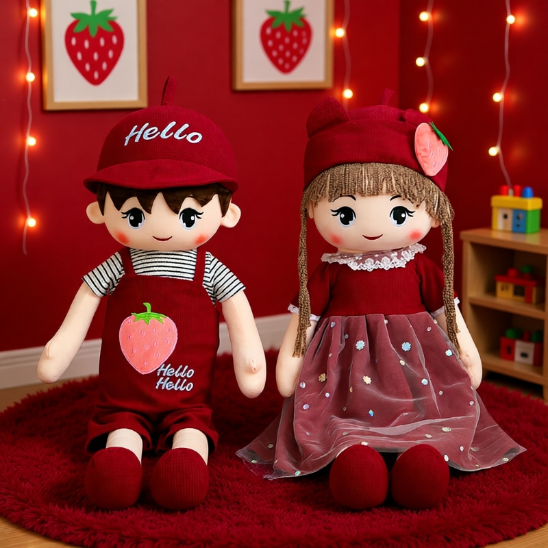 结婚压床娃娃一对毛绒玩具抱枕红色喜娃娃人形床上摆件庆礼物绒布