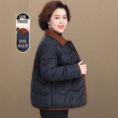 户外妈妈秋冬2025新款羽绒棉服中老年人棉袄女款轻薄夹棉外套黑色