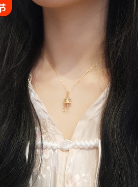 s925纯银可转动拨浪鼓项链女同款ins轻奢时尚高级感锁骨链