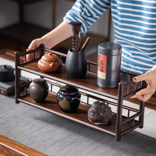 邱师傅竹木桌面茶杯架茶台壶架子茶室茶具收纳摆件置物架博古架