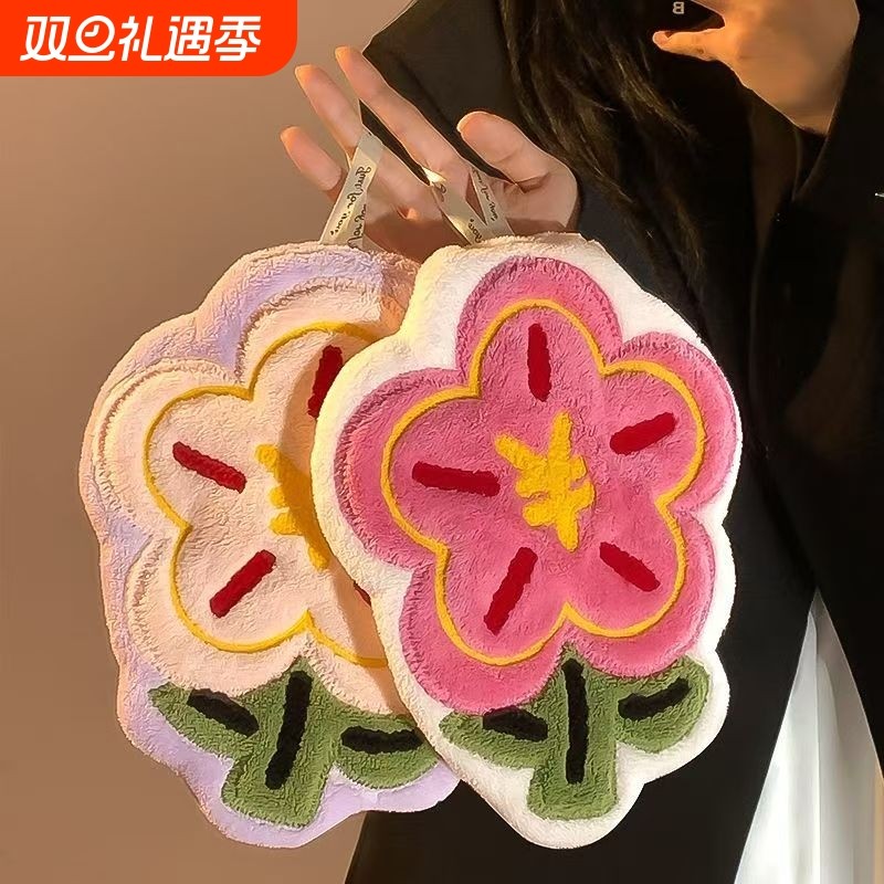 卡通加厚擦手巾挂式手帕毛巾可爱吸水速干厨房卫生间吸水不掉毛