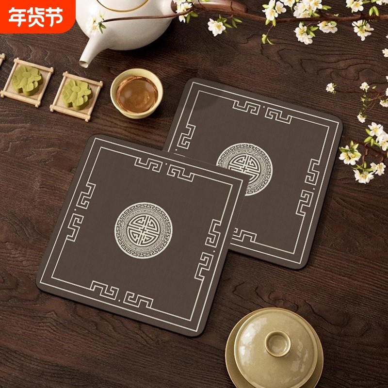 硅藻泥吸水茶垫新中式正方形餐垫茶杯垫餐桌防烫隔热垫茶桌烟灰缸