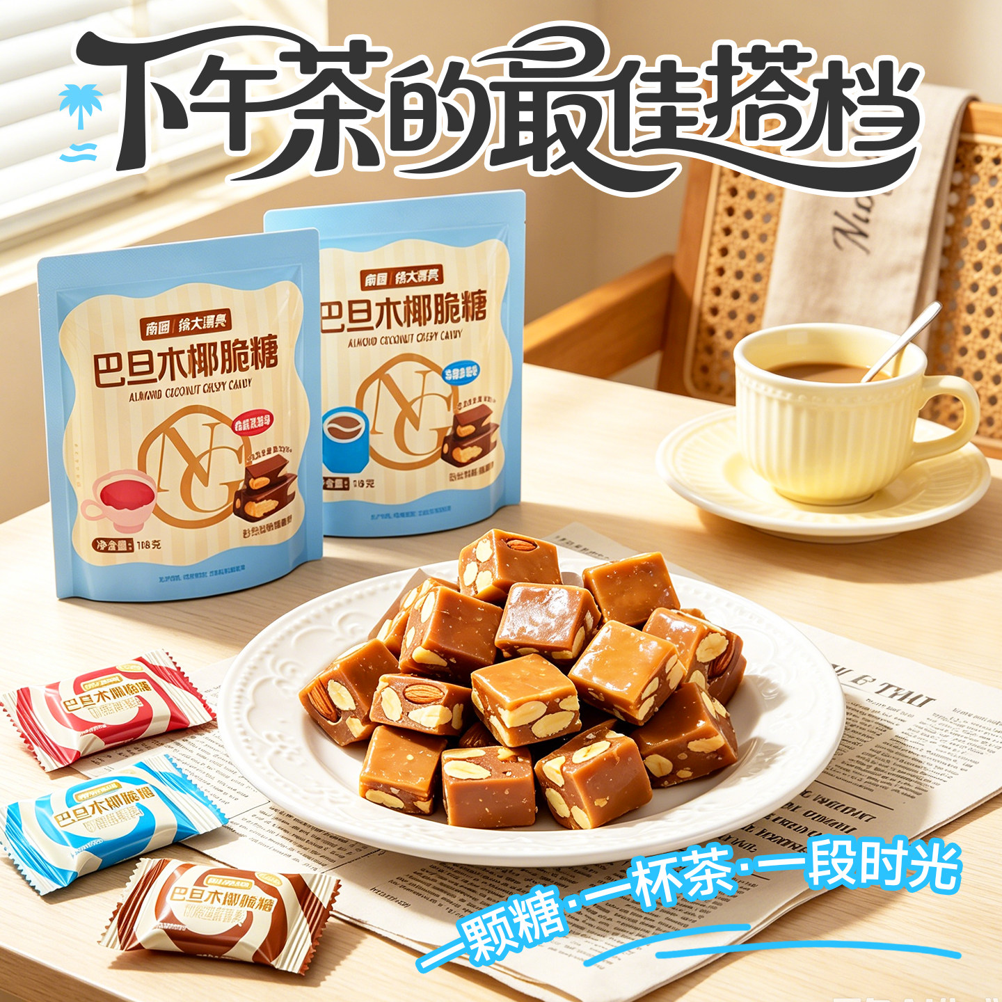南国巴旦木太妃糖海盐味椰子糖果海南特产零食品伴手礼椰脆糖焦糖