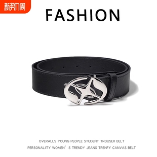 带 饰皮带ins风小众裤 女士黑色腰带潮酷金属扣头男个性 简约复古装