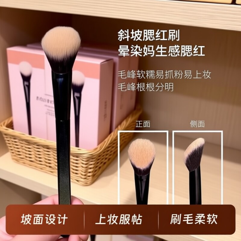 腮红刷舌型坡面软毛散粉定妆刷修容膏刷高光刷便携化妆刷粉底斜坡