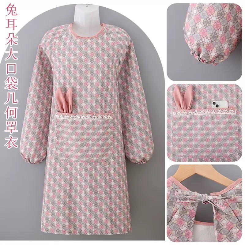 帆布耐磨厨房罩衣围裙家用防污透气长袖做饭围腰女餐饮工作服成人