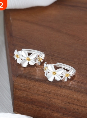 s925纯银立体拉丝栀子花耳环耳扣古风古典花朵耳钉高亮素银文艺款