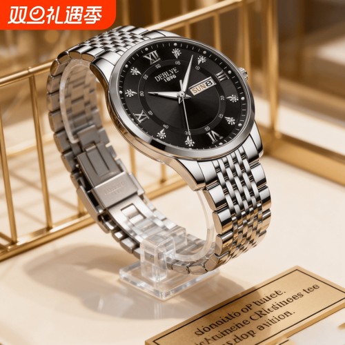 手表男款机械风全自动防水高级感全自动男表数字双日历防水腕表男