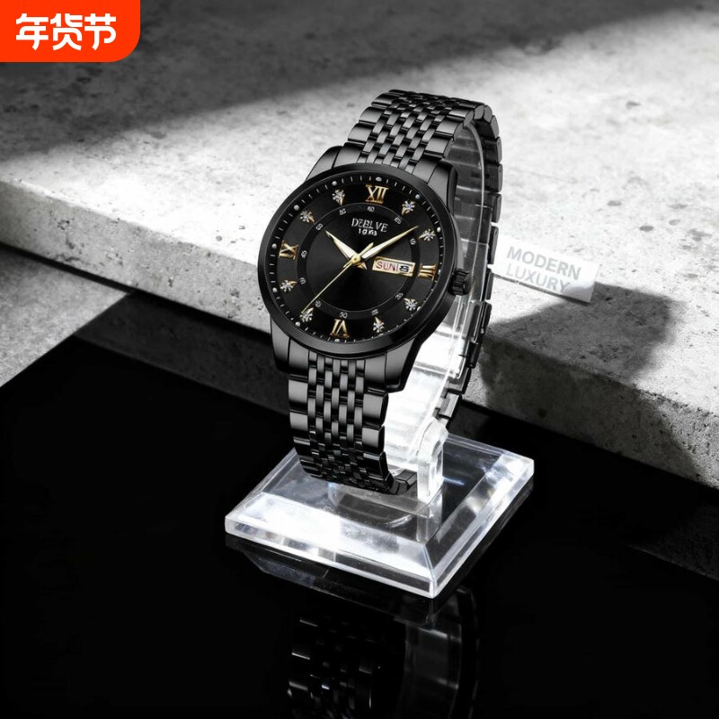 正品瑞士2024新款手表男士全自动机械风防水精钢带双日历男表夜光